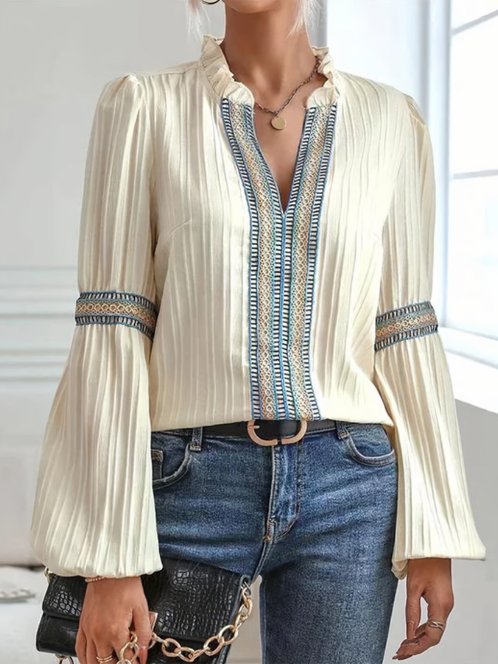 Cara - Blusa chic con encaje y mangas farol para mujer