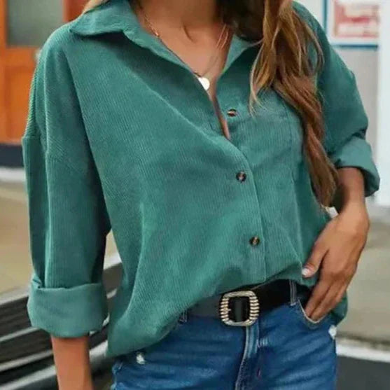 Kelsey - Elegante Blusa de Otoño Korduroy con Elegantes Botones para Señoras