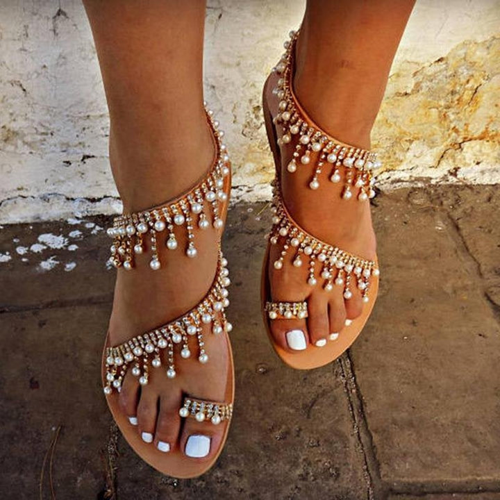 Bree - Elegantes sandalias de verano con hermosas perlas artísticas para mujer
