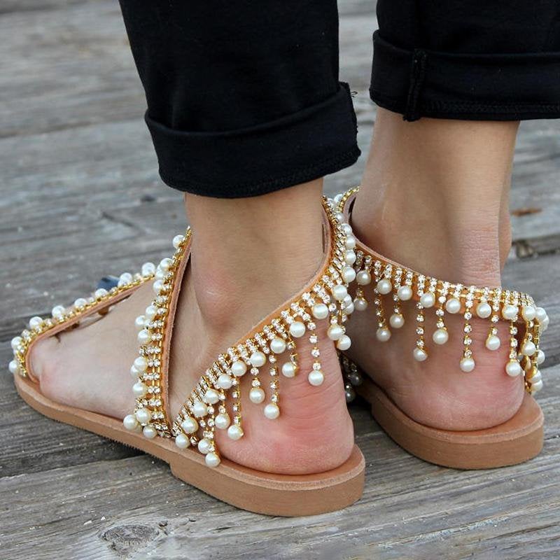Bree - Elegantes sandalias de verano con hermosas perlas artísticas para mujer