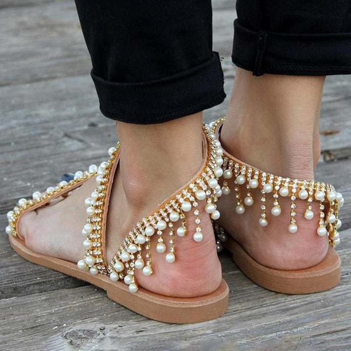 Bree - Elegantes sandalias de verano con hermosas perlas artísticas para mujer