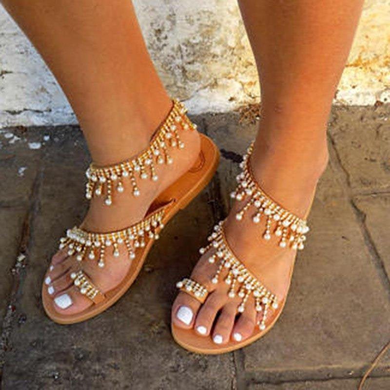 Bree - Elegantes sandalias de verano con hermosas perlas artísticas para mujer