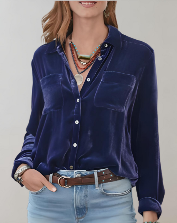 Sienna - Top de terciopelo vintage de lujo con botones para la mujer con estilo en tono otoñal