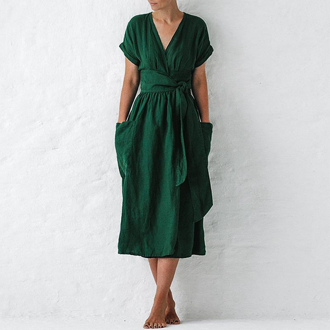 Elegante vestido casual con cuello en V de AVAH