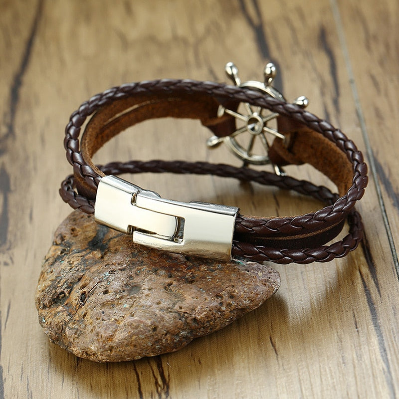 Sam - Elegante pulsera con timón retro para el hombre moderno