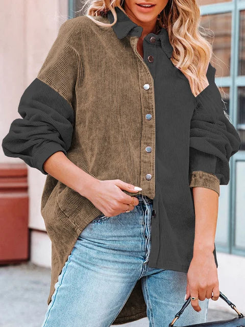 Edna - Blusa de pana otoñal de moda con colores contrastados para mujer