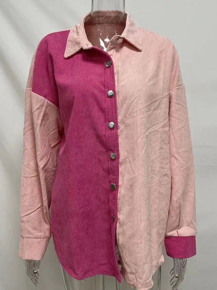 Edna - Blusa de pana otoñal de moda con colores contrastados para mujer