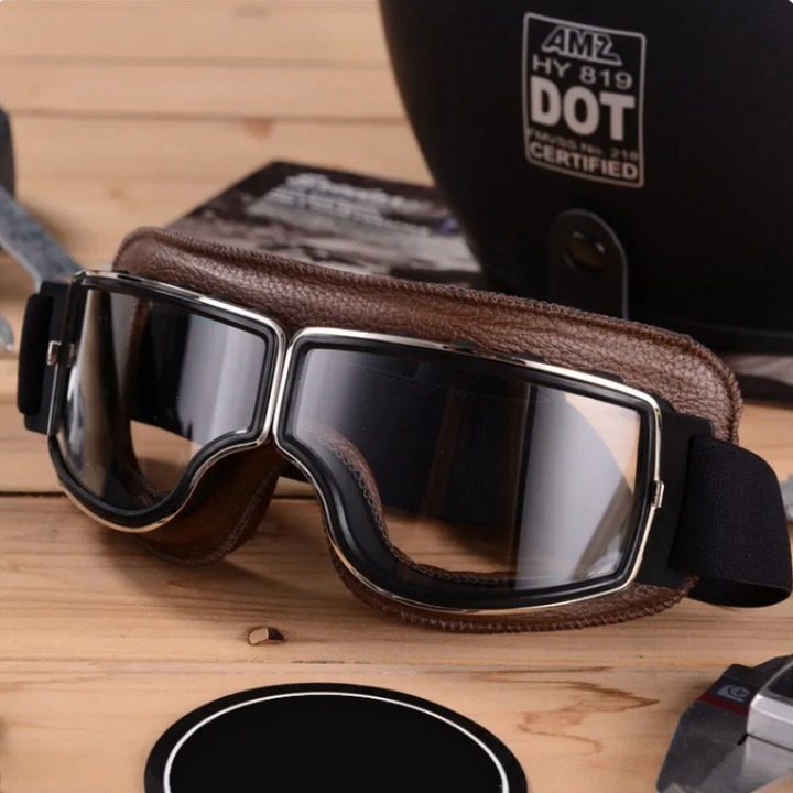 Luke - Elegantes Gafas de Moto de Cuero Vegano Vintage para Otoño para Todos