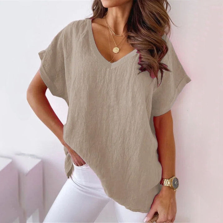 Lucy - Camiseta de lujo de manga corta y cuello en V para mujer que ofrece la máxima comodidad