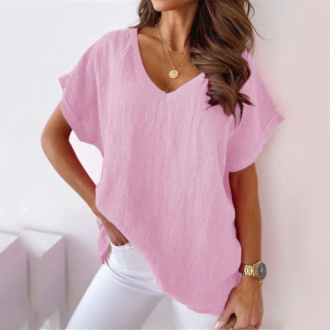 Lucy - Camiseta de lujo de manga corta y cuello en V para mujer que ofrece la máxima comodidad