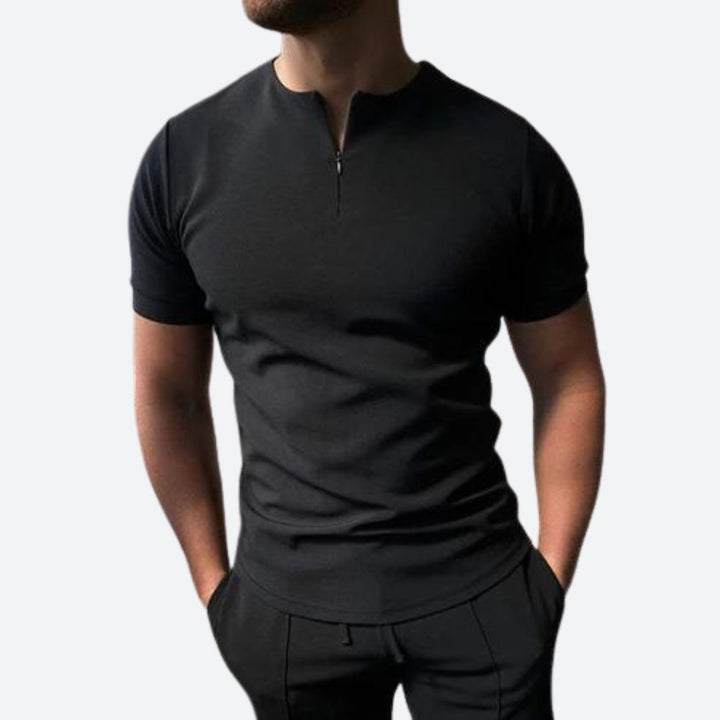 Elegante camiseta de hombre con cuello redondo y cremallera - Okello