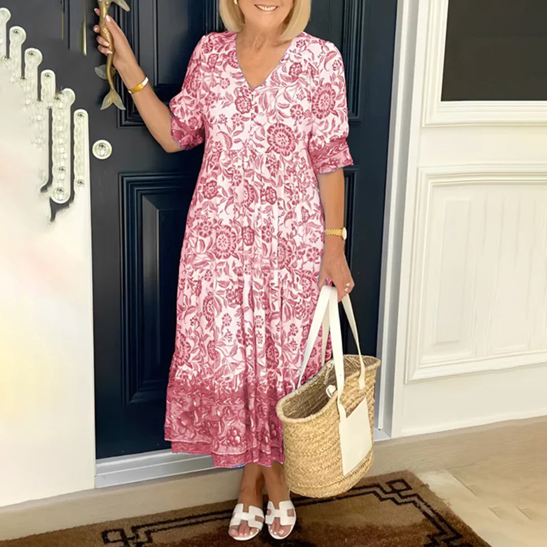 BRONYA - Elegante vestido con cuello en V para un look sofisticado