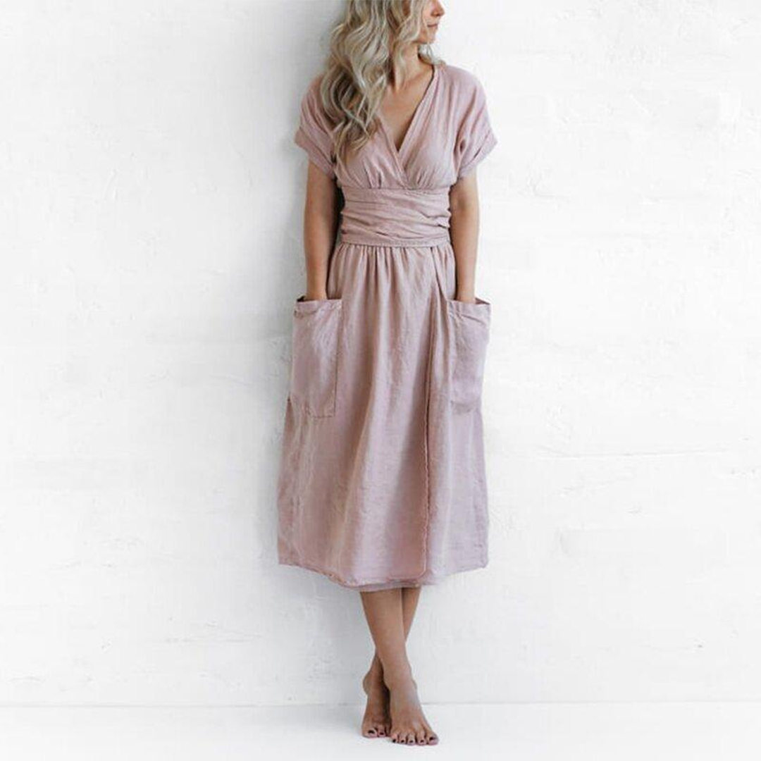 Elegante vestido casual con cuello en V de AVAH