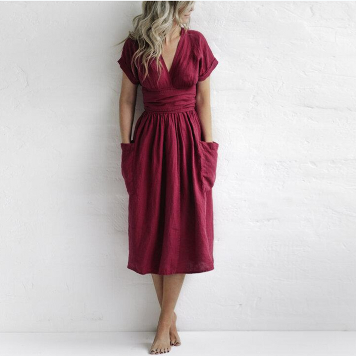 Elegante vestido casual con cuello en V de AVAH
