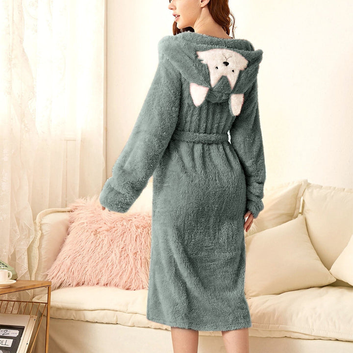 Brinley - Cómodo albornoz de franela gruesa con capucha para mujer, perfecto para el otoño