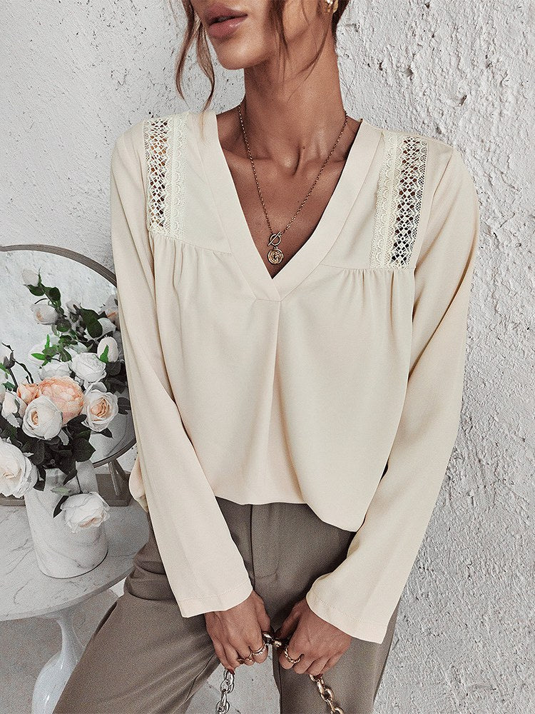 Missy - Elegante y cómoda blusa crema con cuello en V para mujer