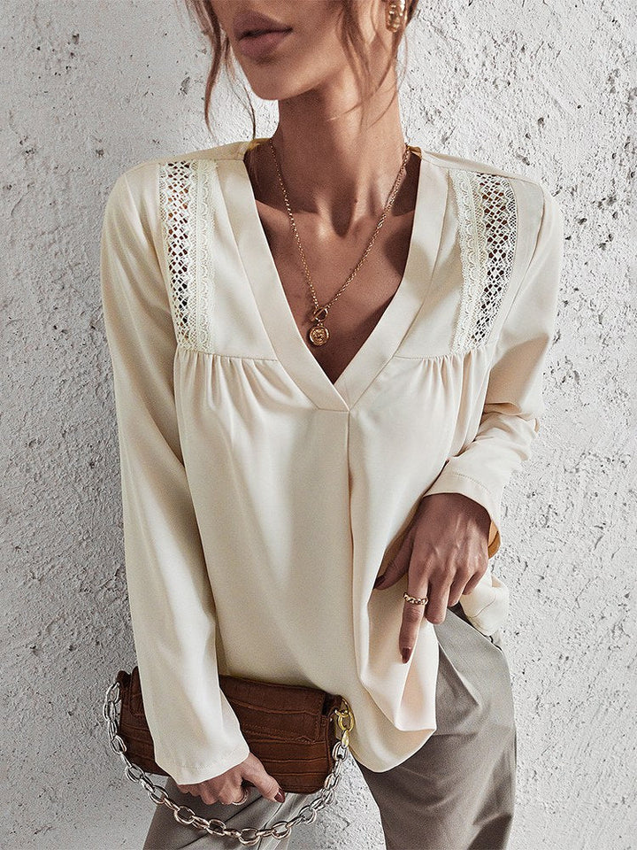 Missy - Elegante y cómoda blusa crema con cuello en V para mujer