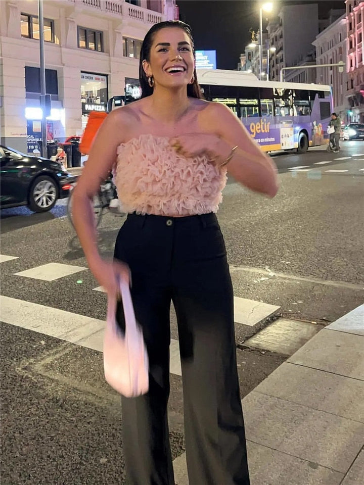 Elegante top rosa sin tirantes para mujer - ¡Perfecto para cualquier ocasión!