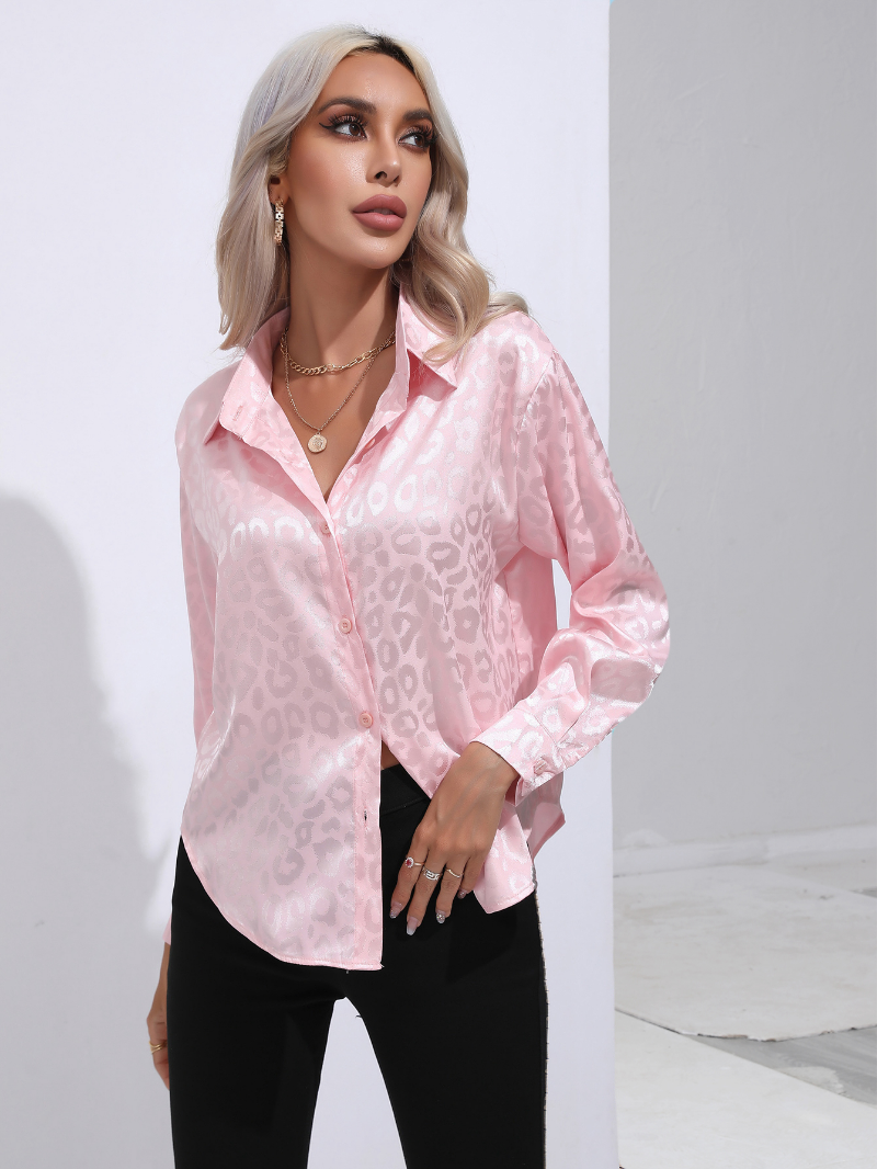 Michelle - Elegante y cómoda blusa de satén con moderno estampado de pantera para mujer