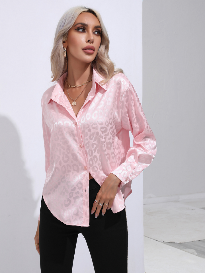 Michelle - Elegante y cómoda blusa de satén con moderno estampado de pantera para mujer