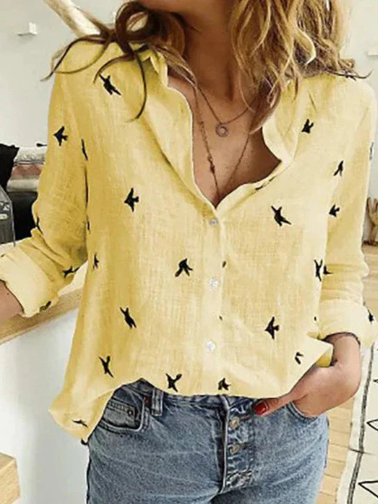 Maelyn - Elegante y cómoda camisa de mujer de manga larga en lujoso algodón y lino