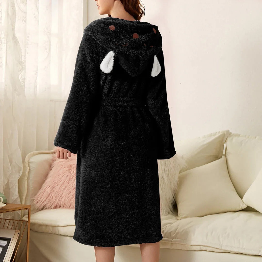 Brinley - Cómodo albornoz de franela gruesa con capucha para mujer, perfecto para el otoño