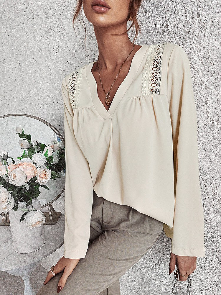 Missy - Elegante y cómoda blusa crema con cuello en V para mujer