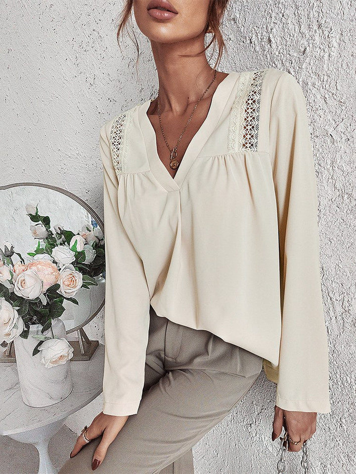 Missy - Elegante y cómoda blusa crema con cuello en V para mujer
