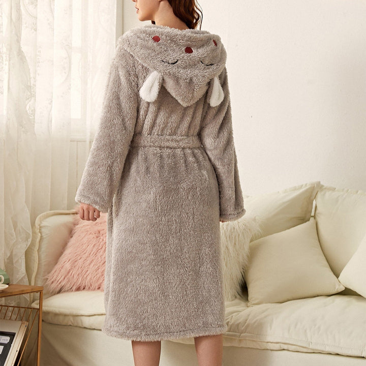 Brinley - Cómodo albornoz de franela gruesa con capucha para mujer, perfecto para el otoño