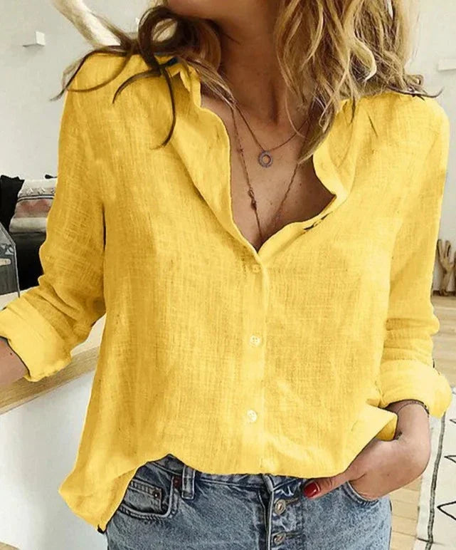Maelyn - Elegante y cómoda camisa de mujer de manga larga en lujoso algodón y lino