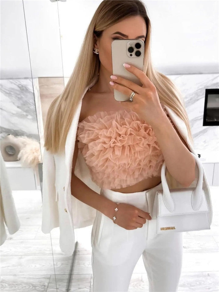 Elegante top rosa sin tirantes para mujer - ¡Perfecto para cualquier ocasión!