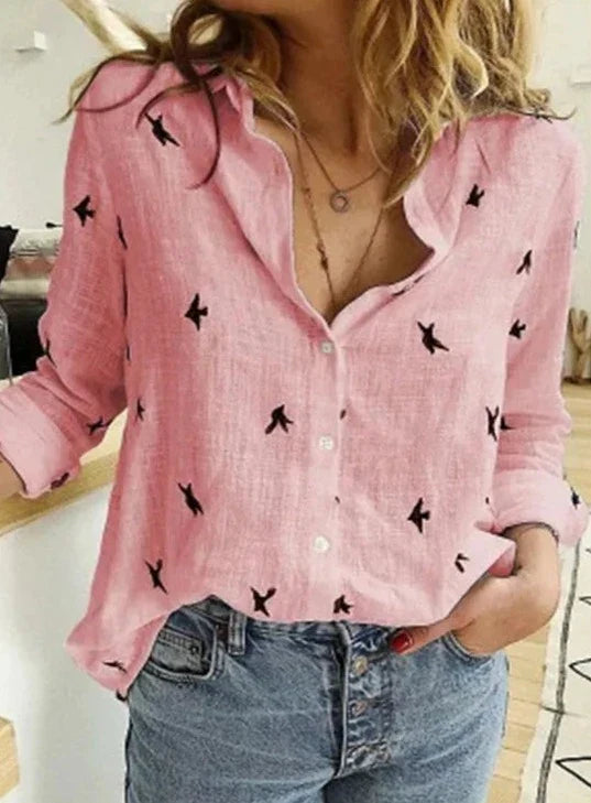 Maelyn - Elegante y cómoda camisa de mujer de manga larga en lujoso algodón y lino