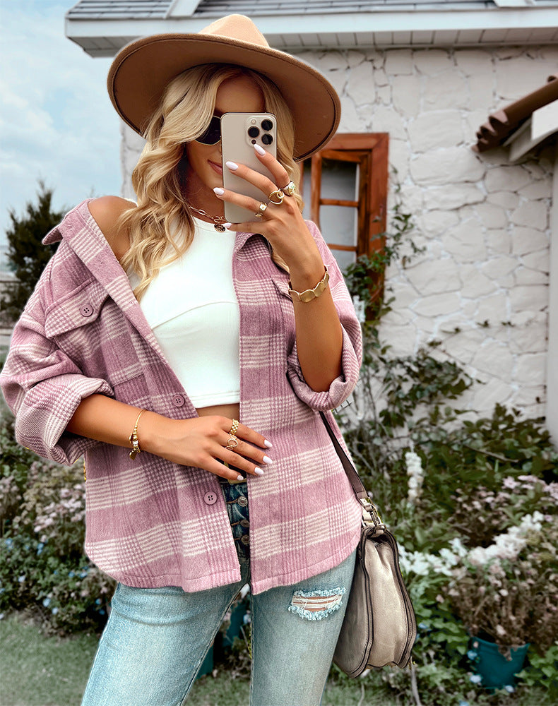 Melody - Elegante y cómoda blusa rosa de cuadros para la mujer a la moda