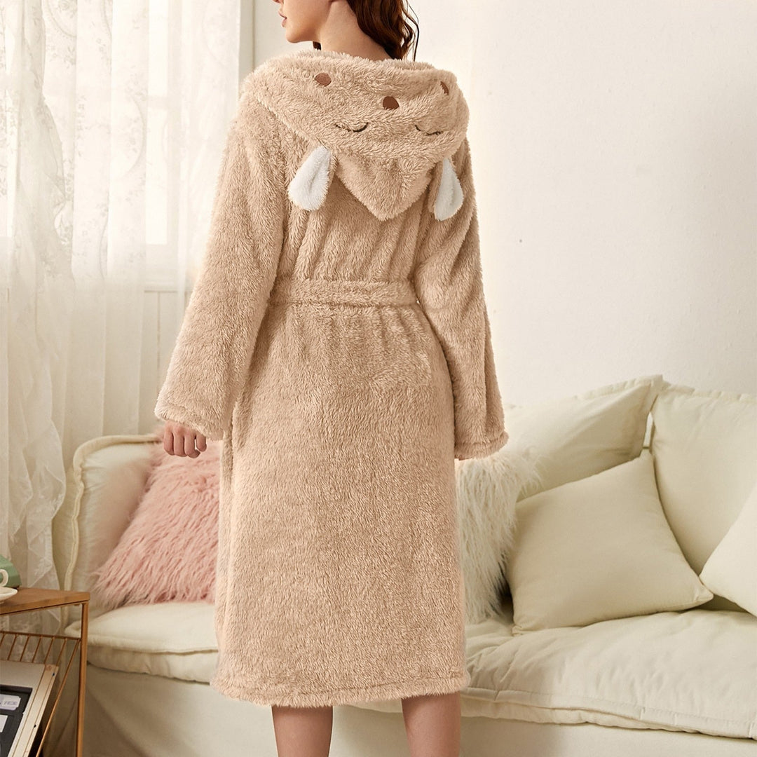 Brinley - Cómodo albornoz de franela gruesa con capucha para mujer, perfecto para el otoño