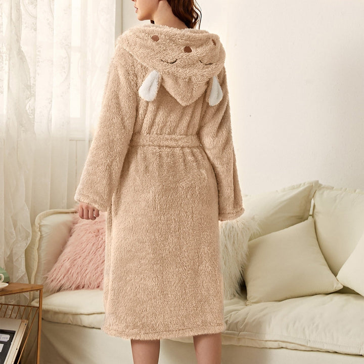 Brinley - Cómodo albornoz de franela gruesa con capucha para mujer, perfecto para el otoño