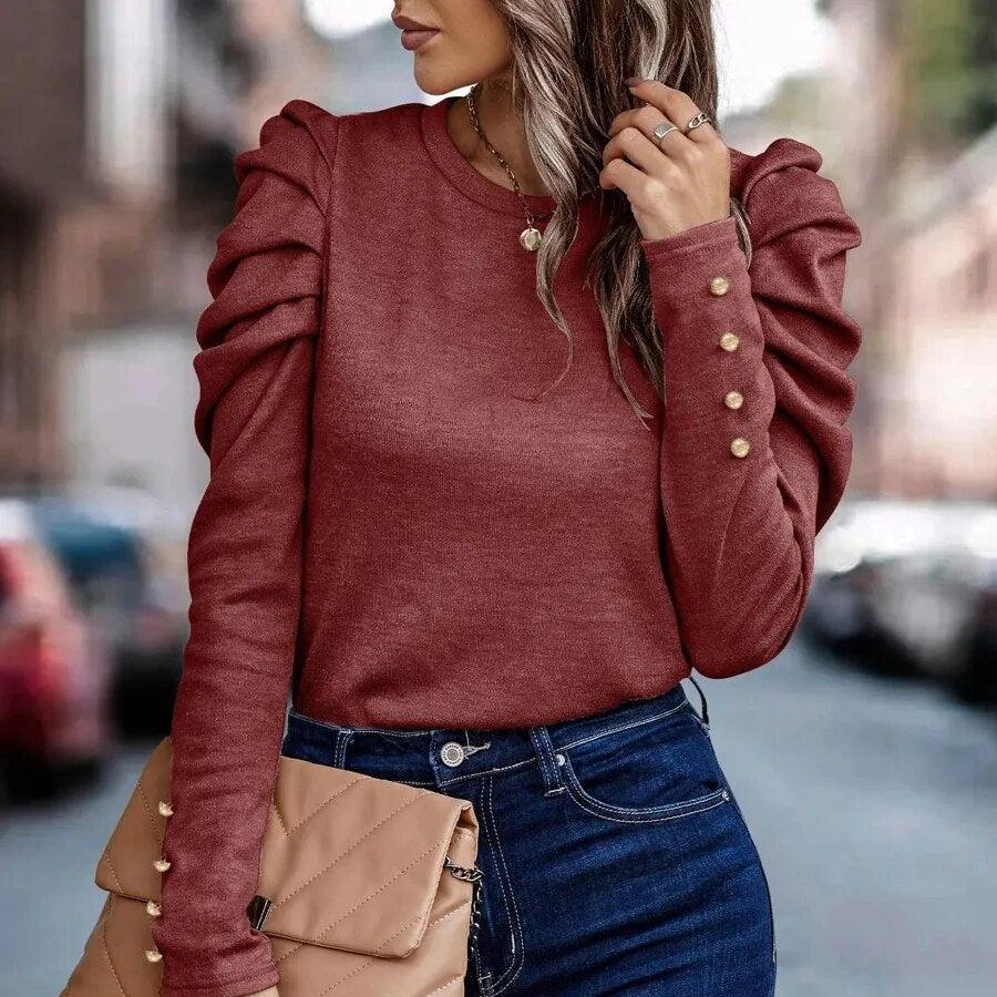 Lia - Elegante blusa de primavera con volantes y mangas largas para mujer