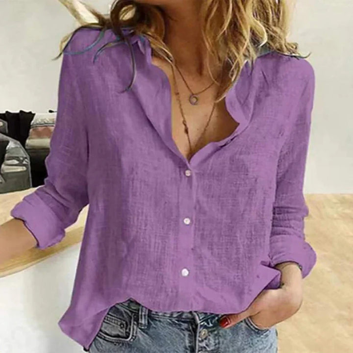 Maelyn - Elegante y cómoda camisa de mujer de manga larga en lujoso algodón y lino