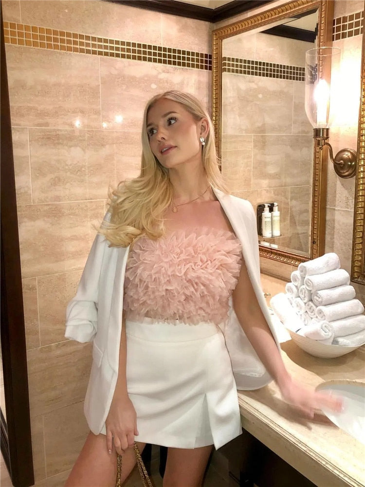 Elegante top rosa sin tirantes para mujer - ¡Perfecto para cualquier ocasión!