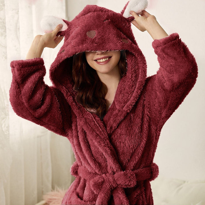 Brinley - Cómodo albornoz de franela gruesa con capucha para mujer, perfecto para el otoño