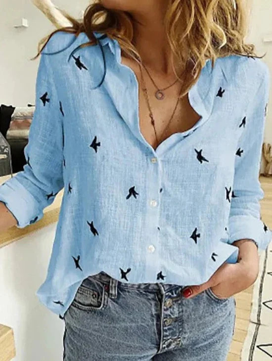 Maelyn - Elegante y cómoda camisa de mujer de manga larga en lujoso algodón y lino