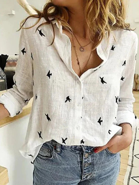 Maelyn - Elegante y cómoda camisa de mujer de manga larga en lujoso algodón y lino