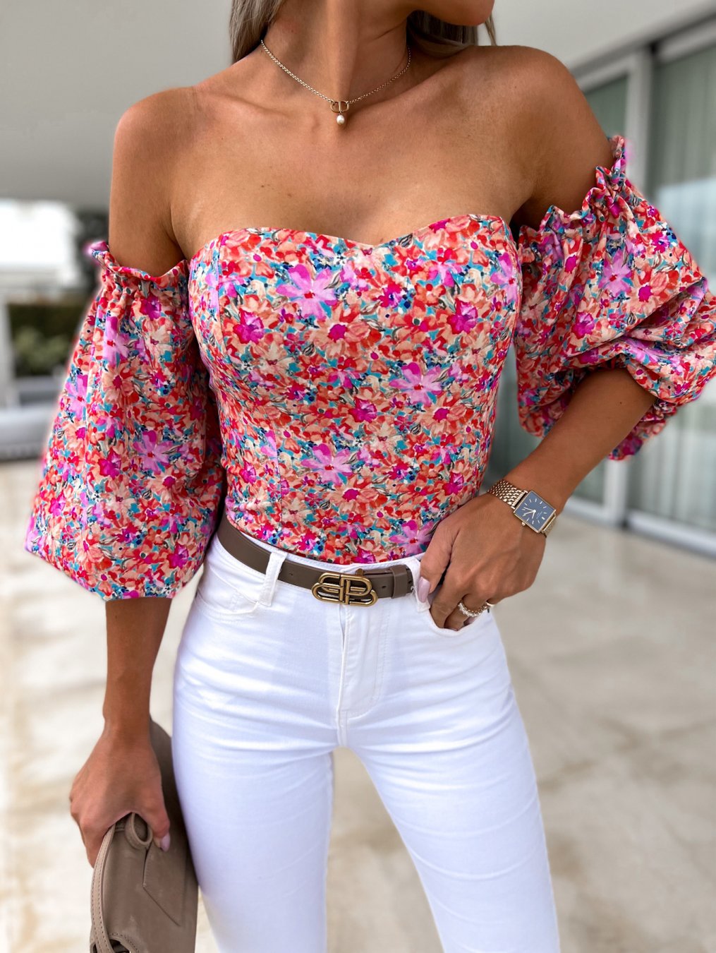Olivia - Top Floral con Hombros al Descubierto para Mujer