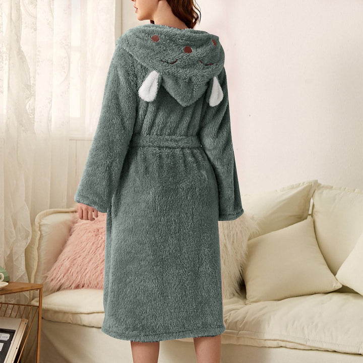 Brinley - Cómodo albornoz de franela gruesa con capucha para mujer, perfecto para el otoño