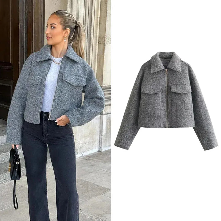 Carla - Elegante chaqueta corta de otoño con cremallera para mujer