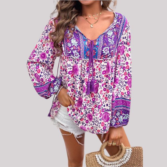 Elegante blusa Kara Bohème con encantador estampado paisley para mujer