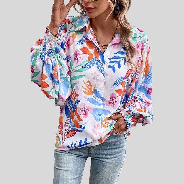 Aila - Elegante blusa de mujer con estampado floral floreciente
