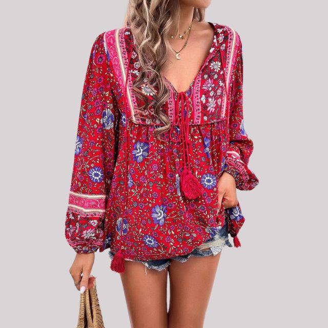 Elegante blusa Kara Bohème con encantador estampado paisley para mujer