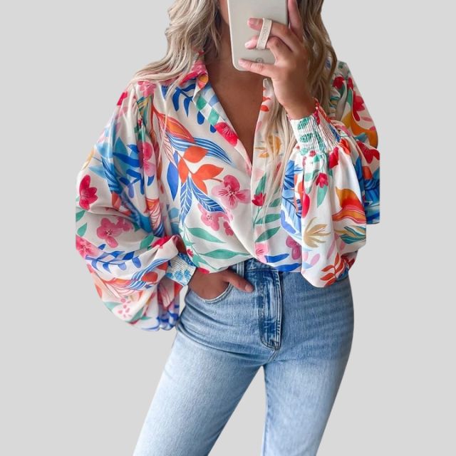Aila - Elegante blusa de mujer con estampado floral floreciente