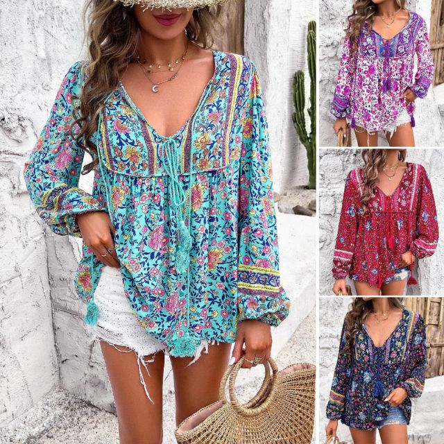 Elegante blusa Kara Bohème con encantador estampado paisley para mujer
