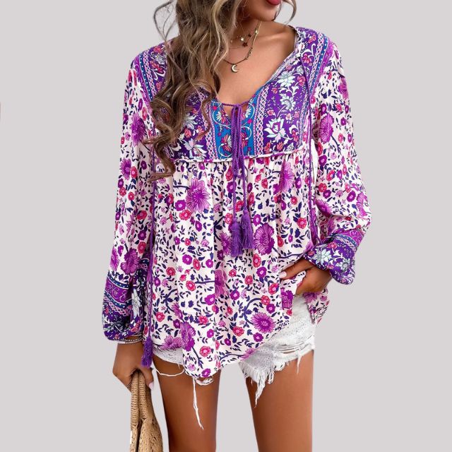 Elegante blusa Kara Bohème con encantador estampado paisley para mujer